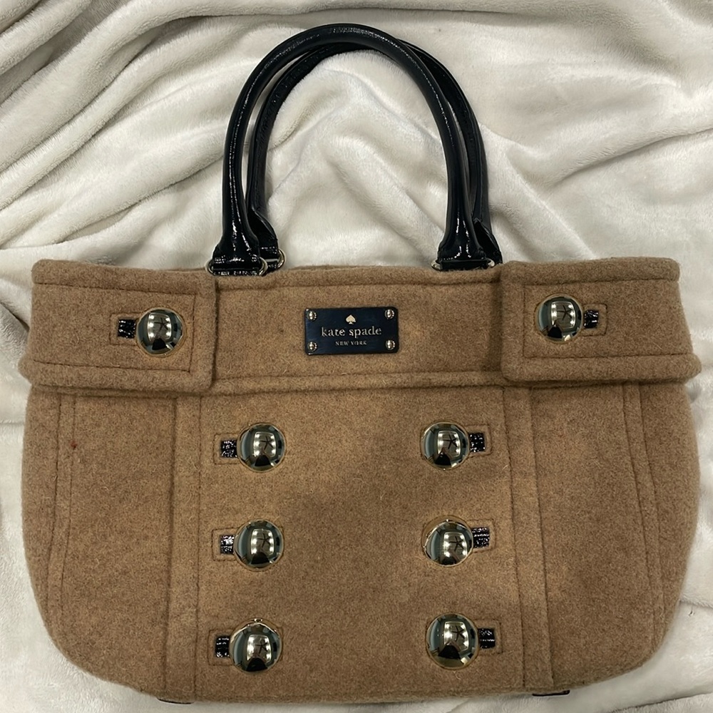 Kate Spade Felt Beantown Quinn Tote Empire Beige/Gold Pea Coat Wool Bag-new